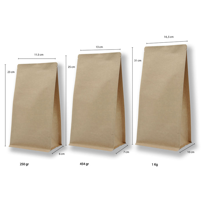 Bolsa de barrera para café Fondo Plano Papel Kraft Laminada 454g