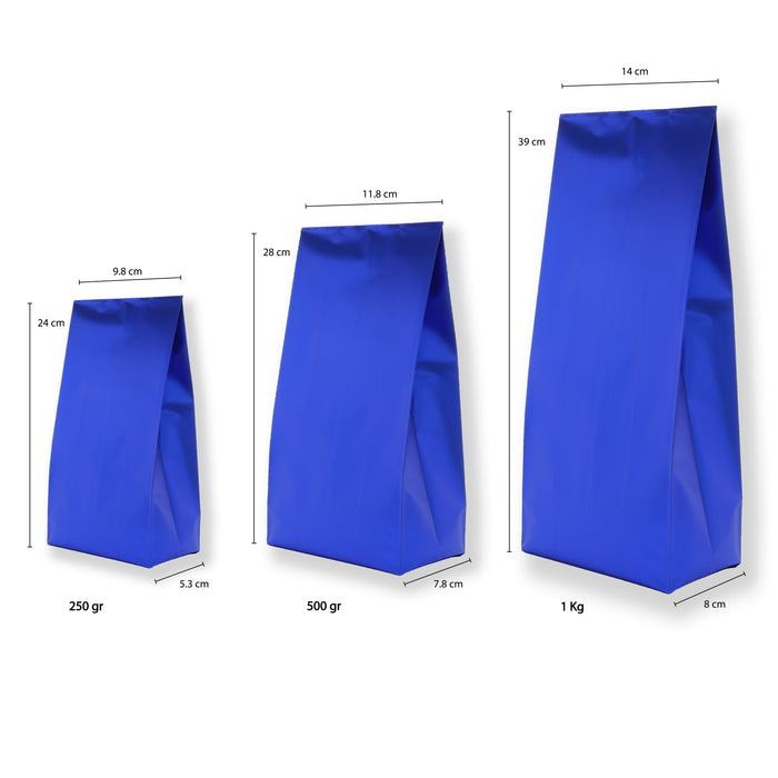 Bolsa para café con Fuelles Azul mate Laminada 1kg