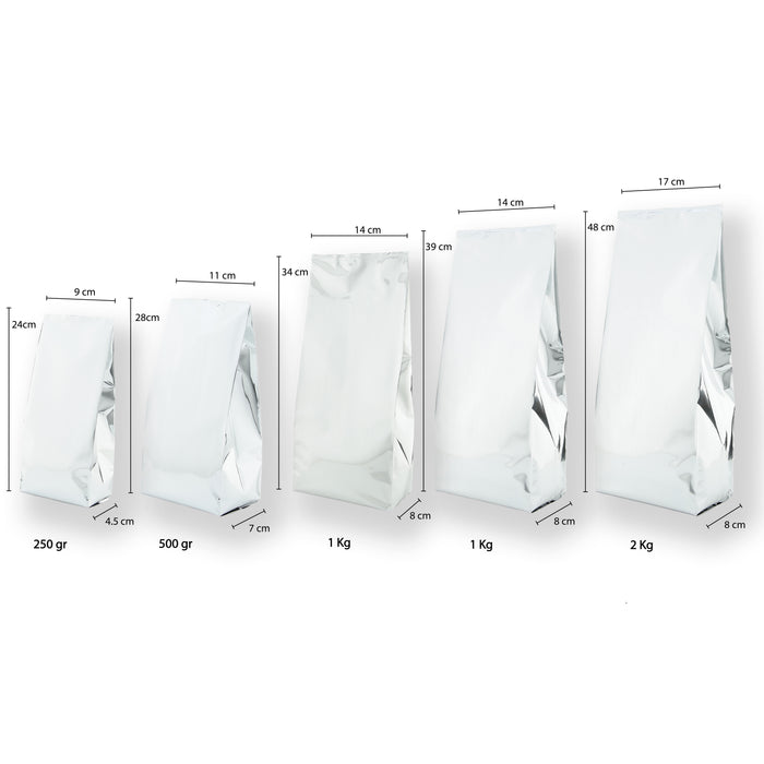 Bolsa para café con Fuelles Plata Laminada 500g