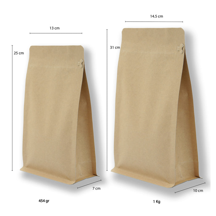 Bolsa para café con zipper frontal Fondo Plano Papel Kraft Laminada 1Kg