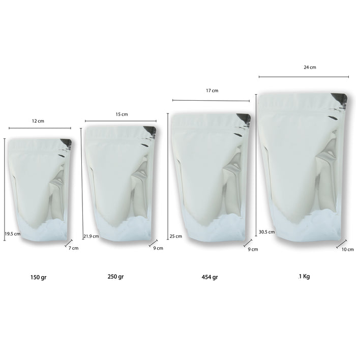 Bolsa de barrera Stand up Pouch Plata Laminada 454g
