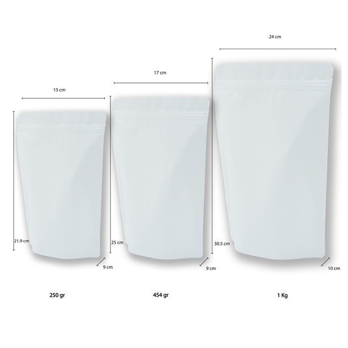 Bolsa para café Stand up Pouch Blanco mate Laminada 1kg