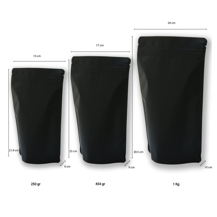 Bolsa de barrera Stand up Pouch Negro mate Laminada 1kg