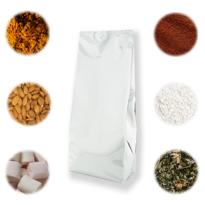 Bolsa para café molido con Fuelles Plata Laminada 1kg - 34 cm