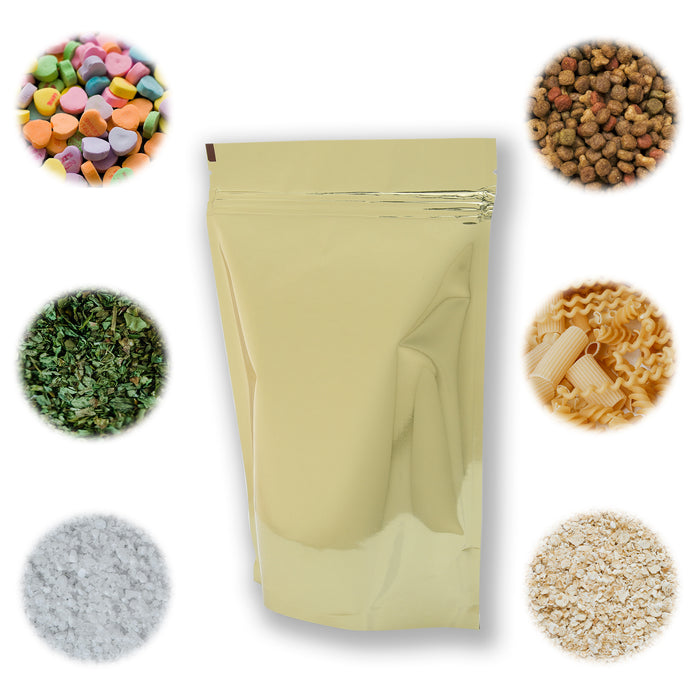 Bolsa para alimentos Stand up Pouch Dorado brillante 454g