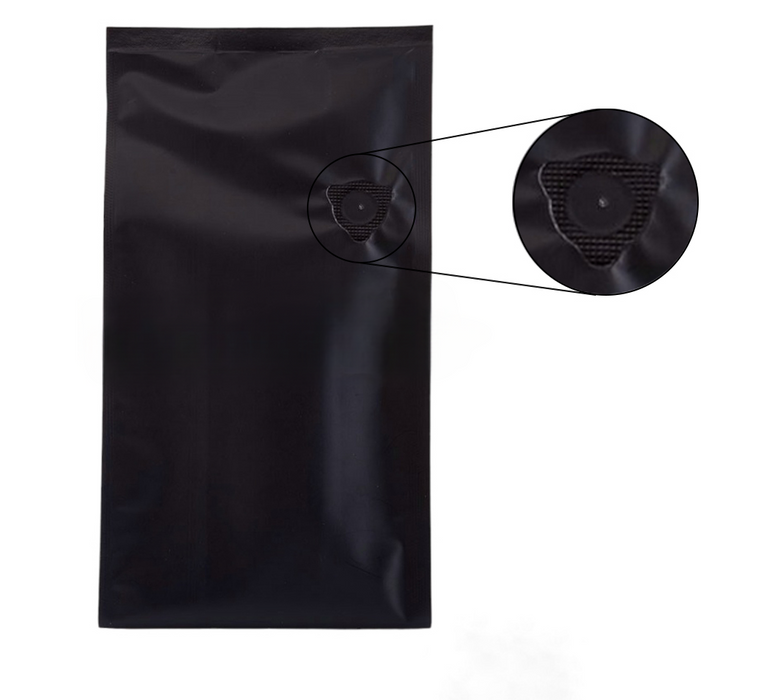 Bolsa con Fuelles Negro mate Laminada 250g para Café y Alimentos