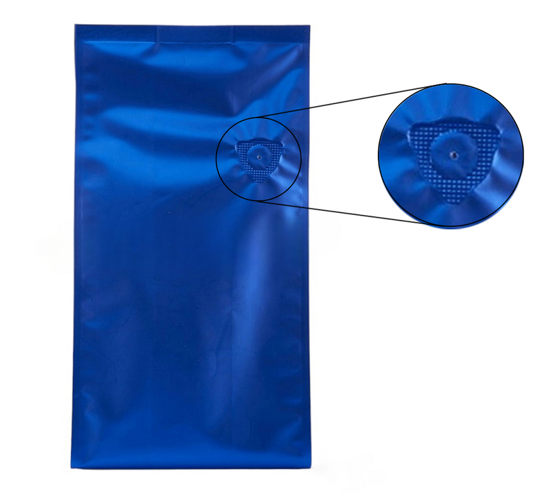 Bolsa con Fuelles Azul mate Laminada 250g para Café y Alimentos