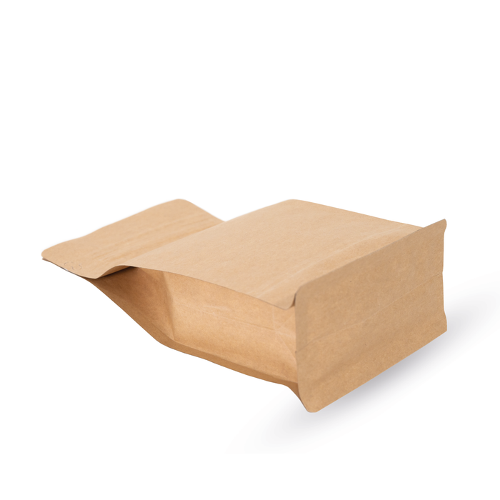 Bolsa con Fondo Plano Papel Kraft Laminada con Zipper 454g para Café y Alimentos