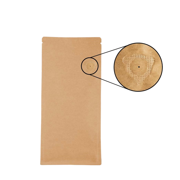 Bolsa con Fondo Plano Papel Kraft Laminada con Zipper 454g para Café y Alimentos