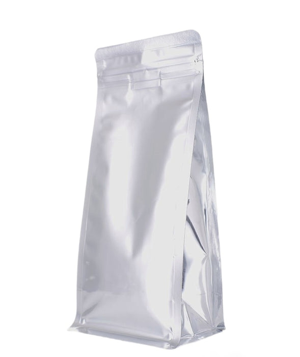 Bolsa de Fondo Plano Plata Laminada con Zipper 1Kg para Café y Alimentos