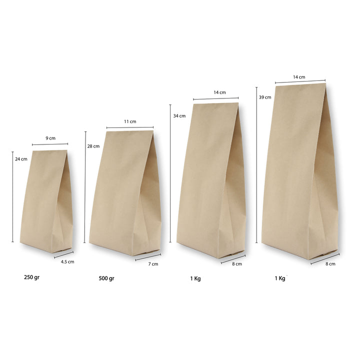 Bolsa con Fuelles Papel Kraft Laminada 1kg para Café en grano y Alimentos H39