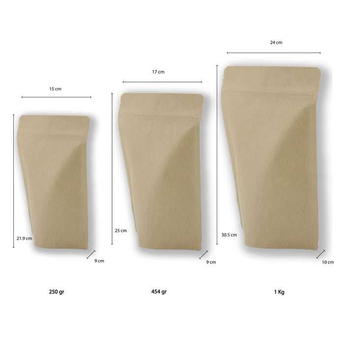 Bolsa Stand up Pouch Papel Kraft Laminada 454g Doypack para Café y Alimentos