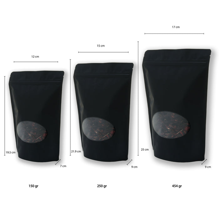 Bolsa Stand up Pouch Con ventana Negro mate 150g Doypack para Semillas y Alimentos