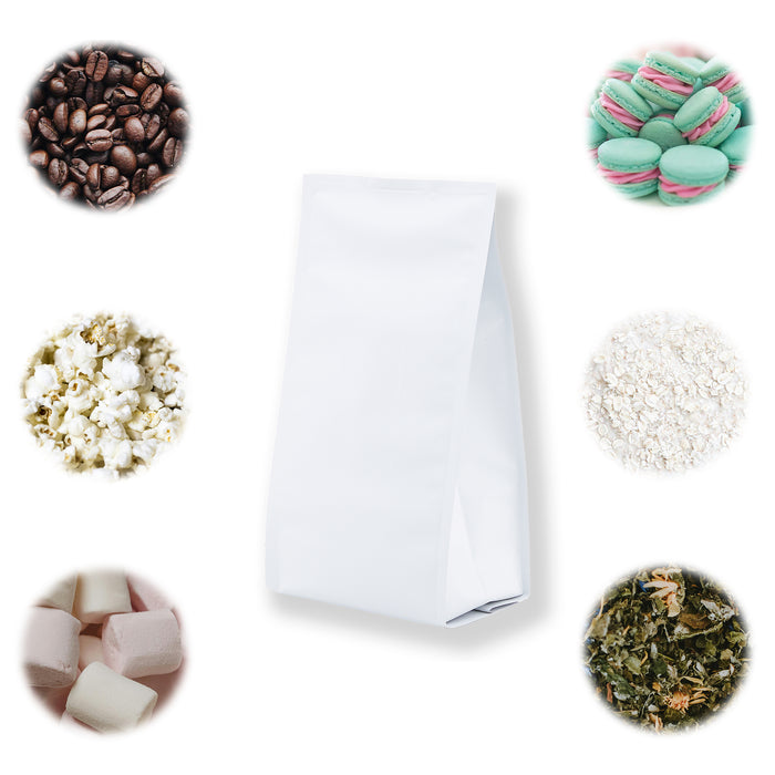 Bolsa con Fuelles Blanco mate Laminada 1kg para Café en grano y Alimentos