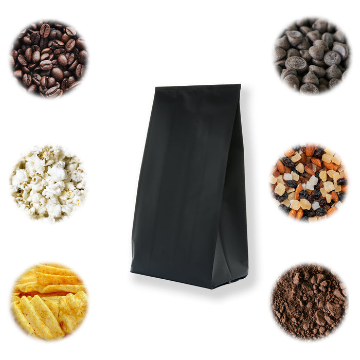 Bolsa con Fuelles Negro mate Laminada 250g para Café y Alimentos